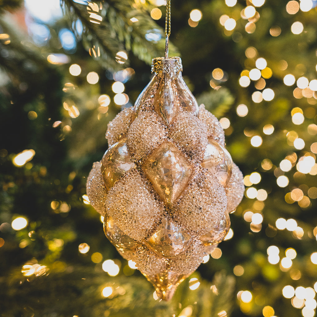 Gold Mercury Glass Teardrop Hobnail Ornament