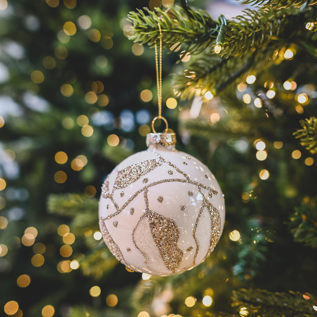 White with Gold Leaves Ornament