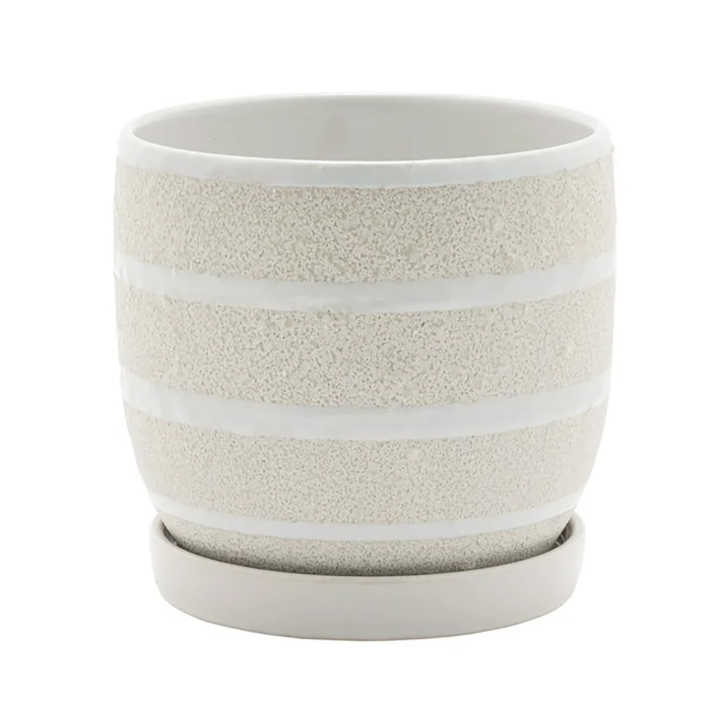 White Sandy Pot with Saucer