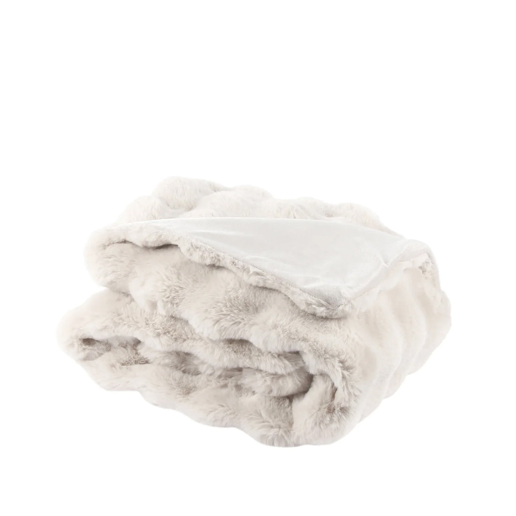 Luxe Sculpted Rabbit Fur Throw Cream