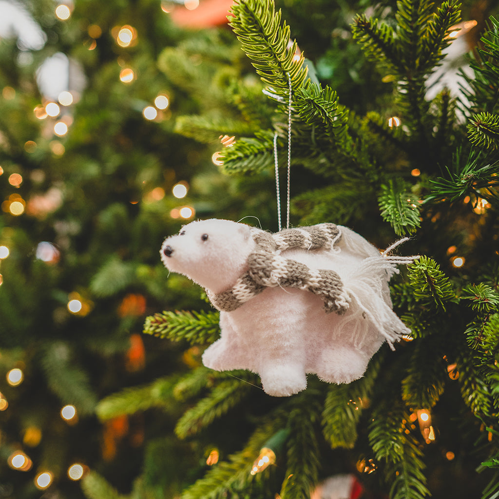 Flocked Polar Bear Ornament