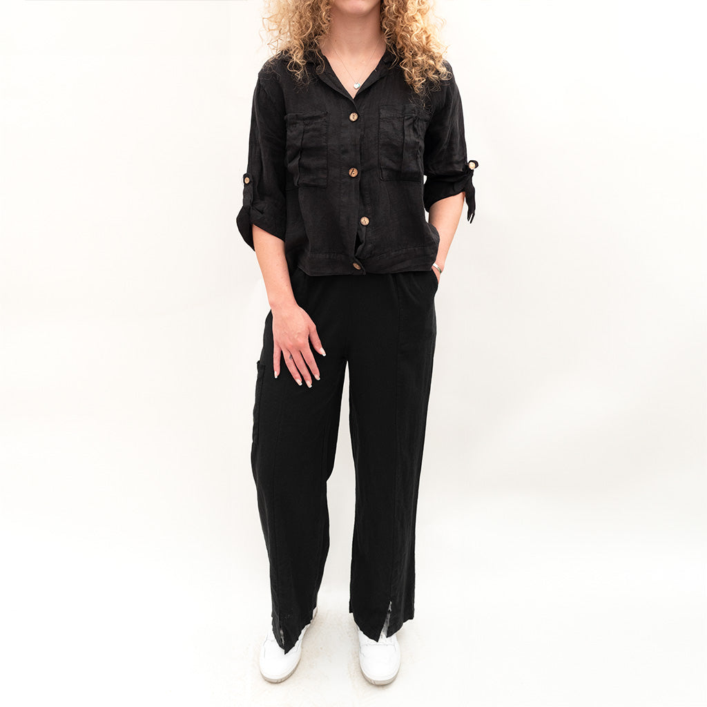 Woven Button Down Jacket Black