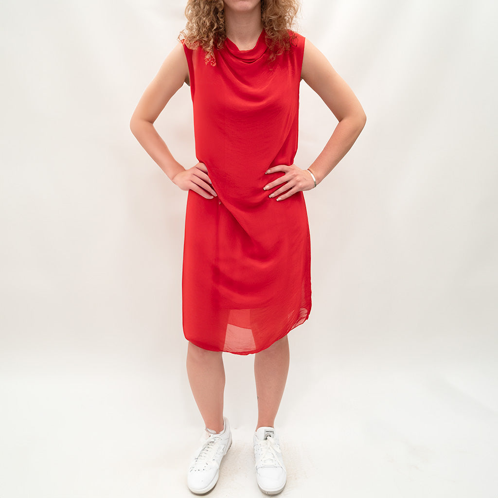 Woven Cap Sleeve Midi Dress Cherry