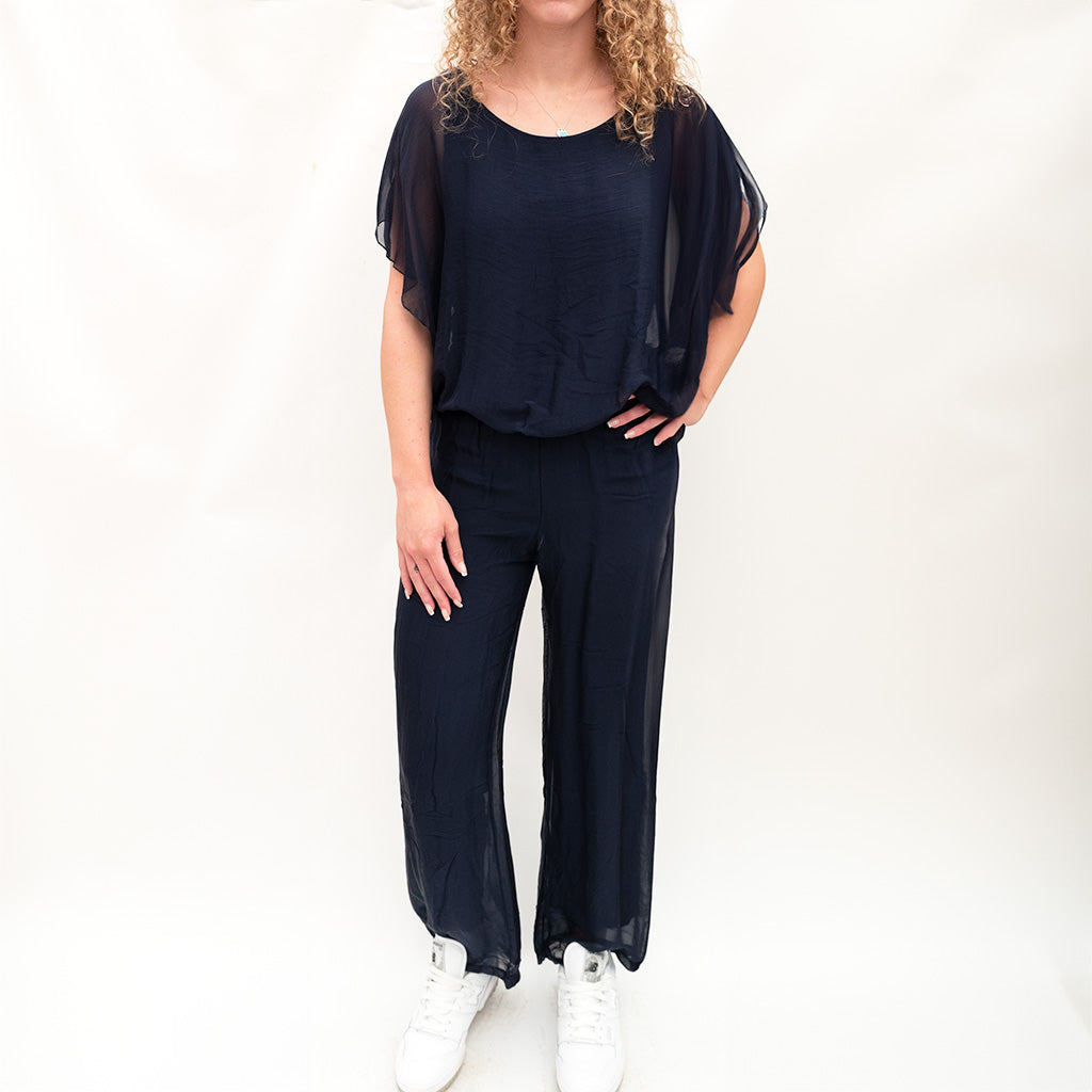 Woven Pull On Straight Leg Pant Navy
