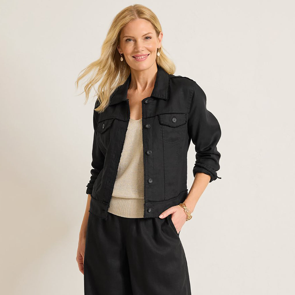 "Tommy Bahama" Two Palms Linen Raw-Edge Jacket Black