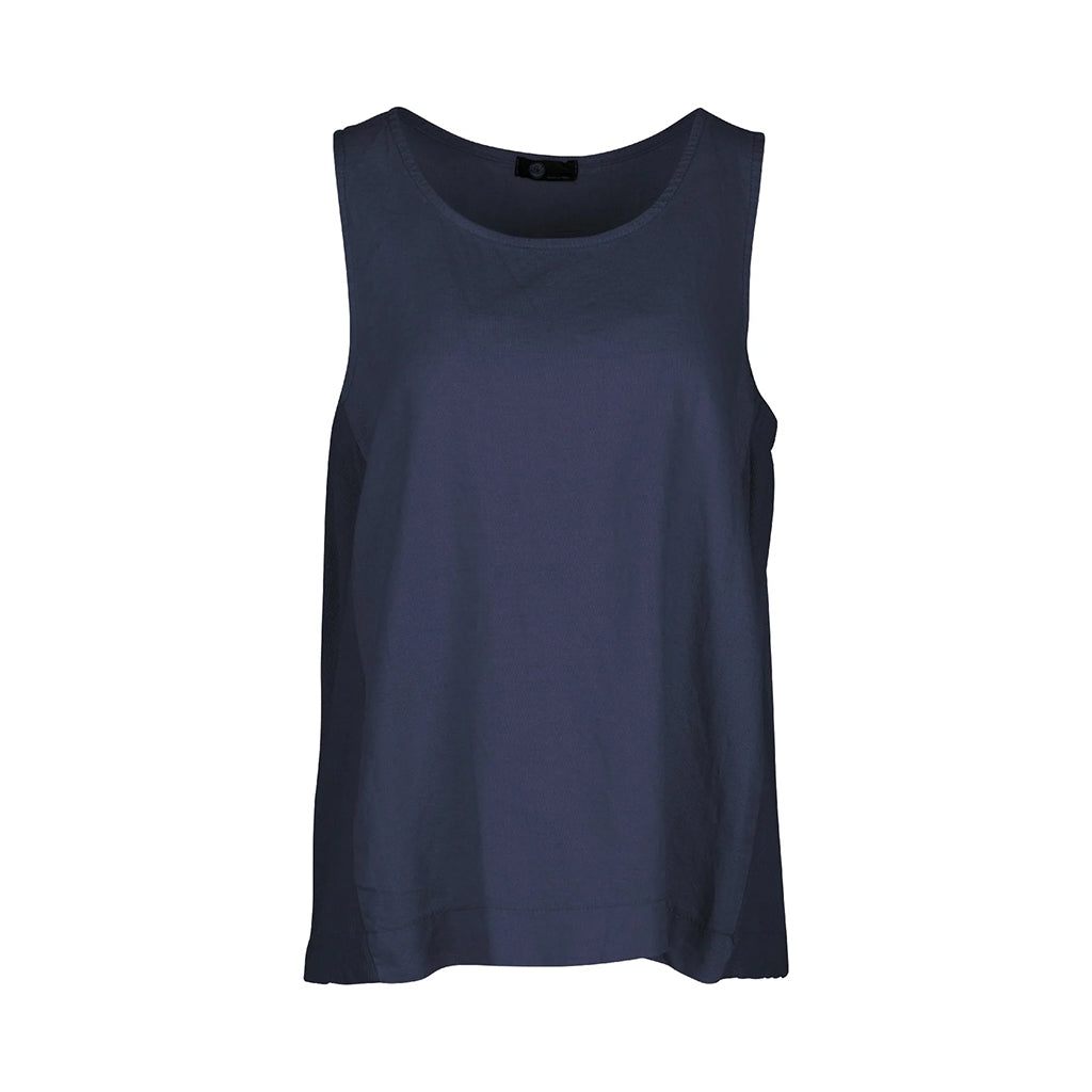 Woven &amp; Knit Combo Sleeveless Top Navy