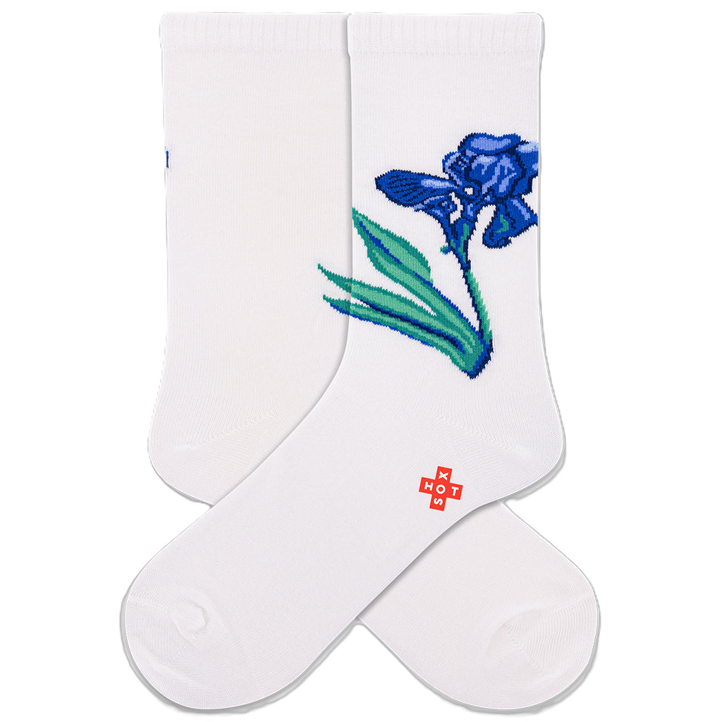 Irises White Crew Socks
