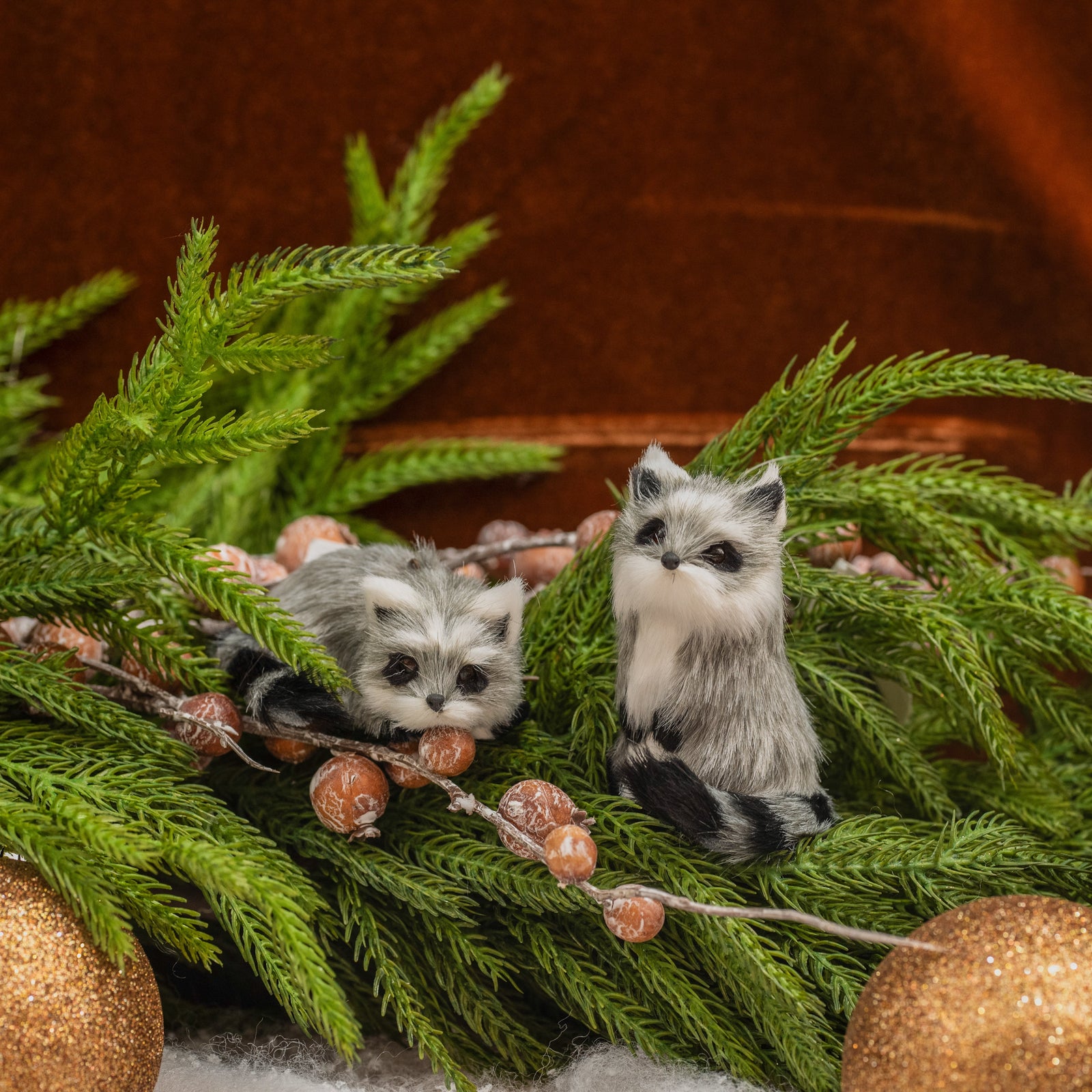 Furry Racoon Ornament Standing 3.5"