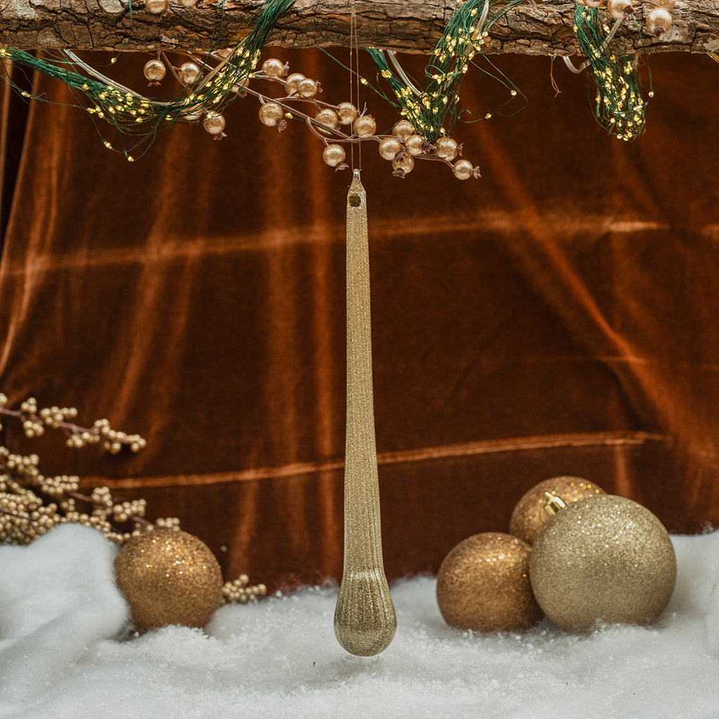 Glass Champagne Glitter Drop Ornament 11"