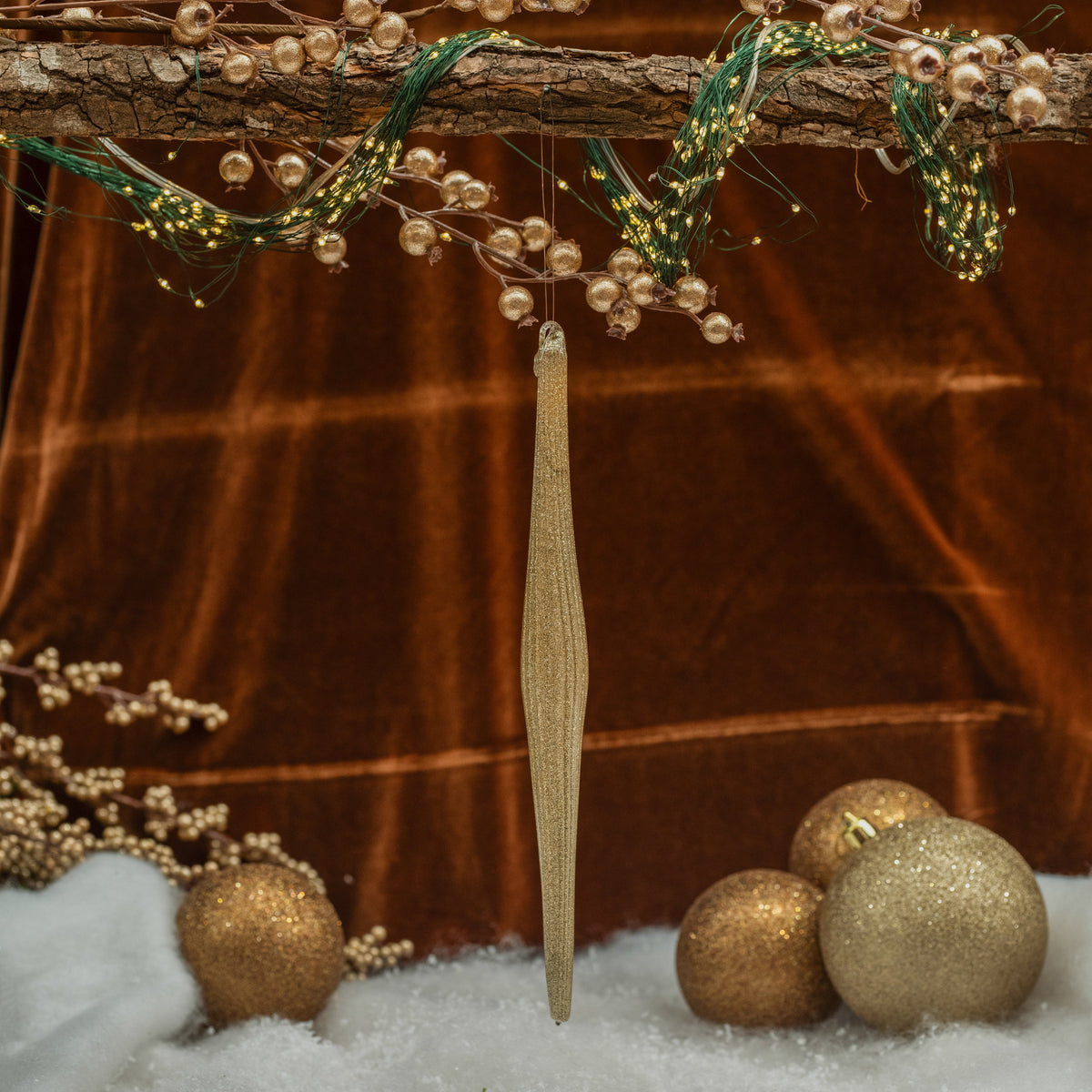 Glass Champagne Glitter Finial Ornament 12"