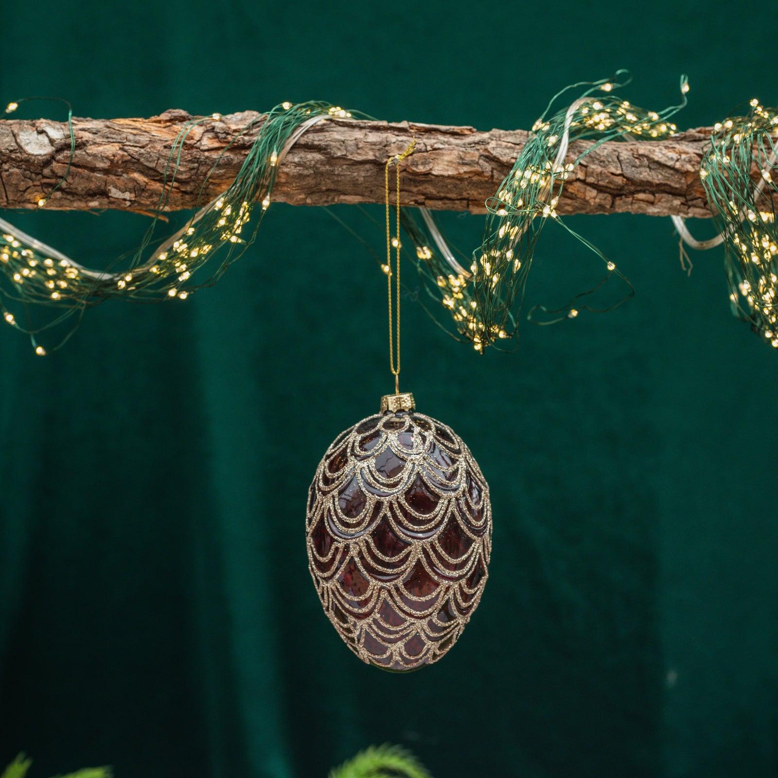 Glass with Glitter Etch Egg Ornament 4.5"