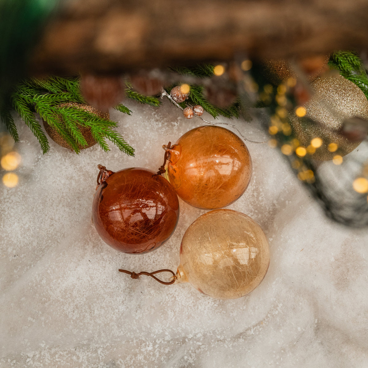 Spun Glass Ball Ornament Amber 4"