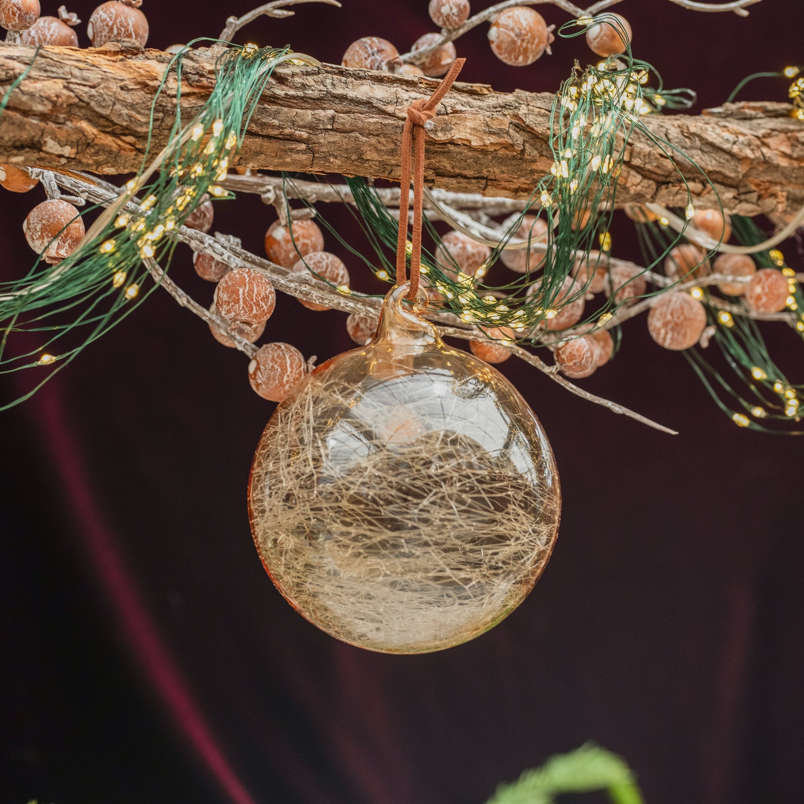 Spun Glass Ball Ornament Tan 4"