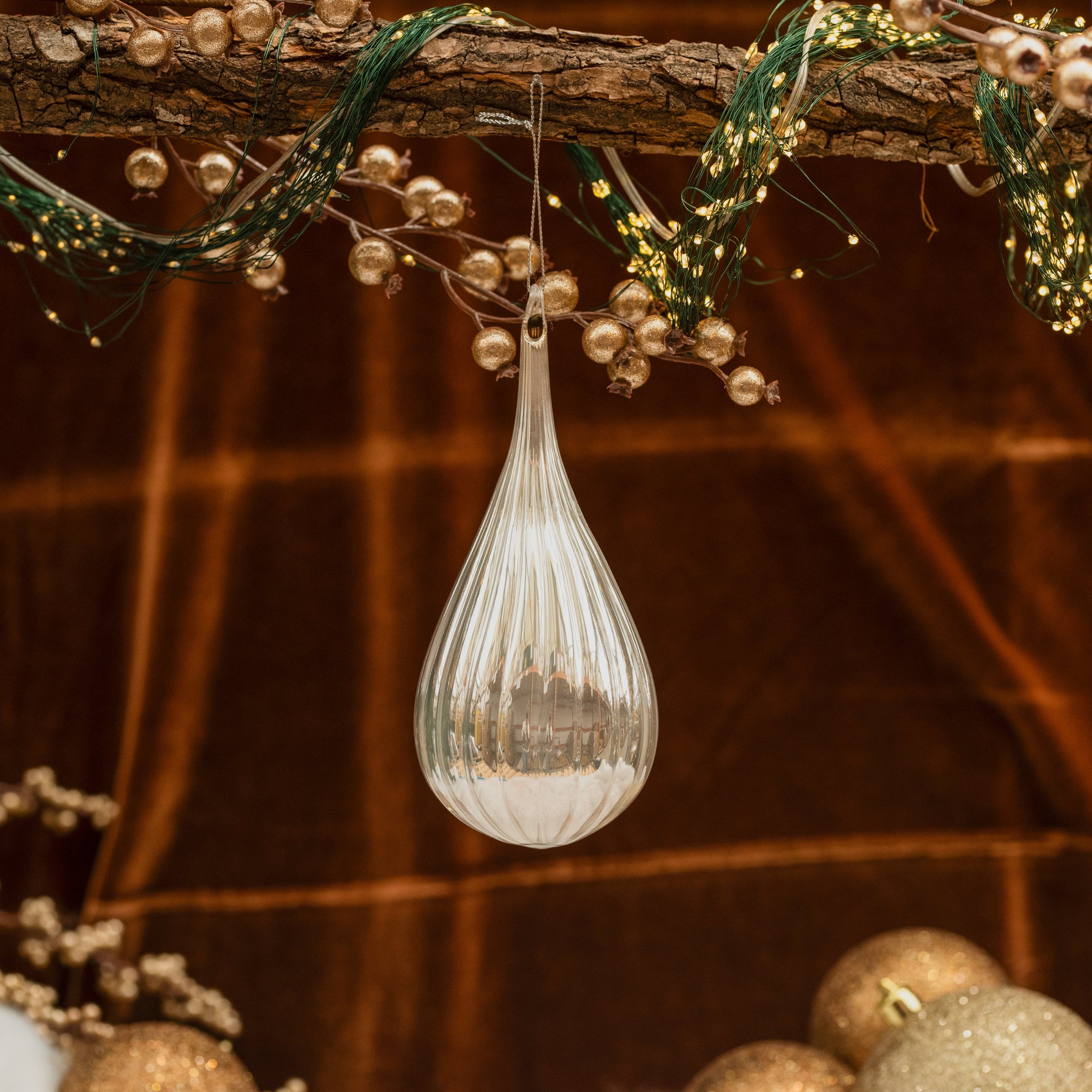 Glass Silver Pearl Drop Ornament 6"