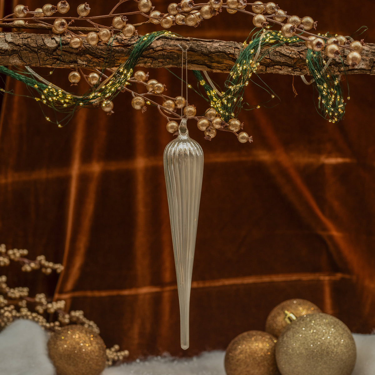 Glass Silver Pearl Icicle Ornament 10"