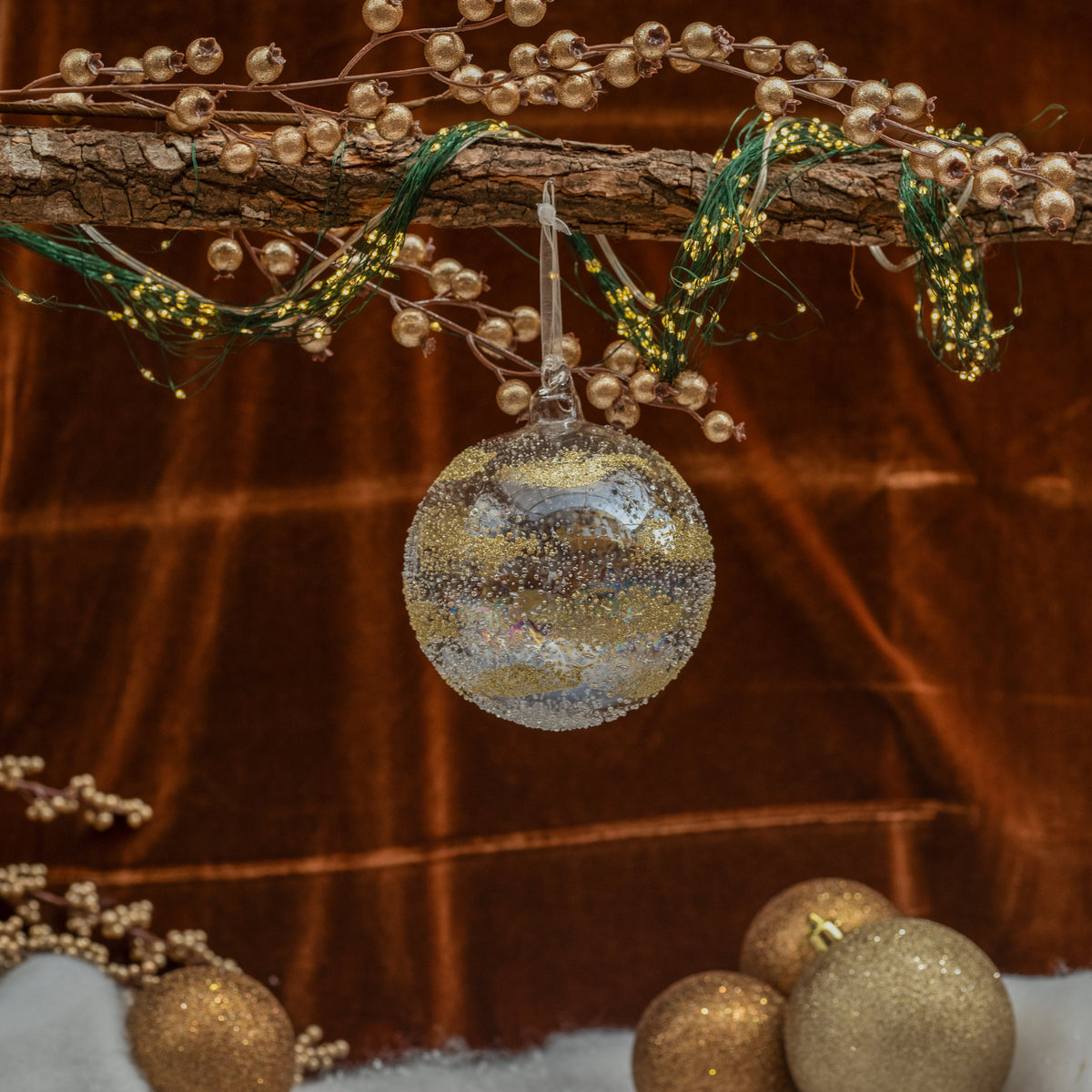 Glass Beaded Ball Ornament Gold 5"