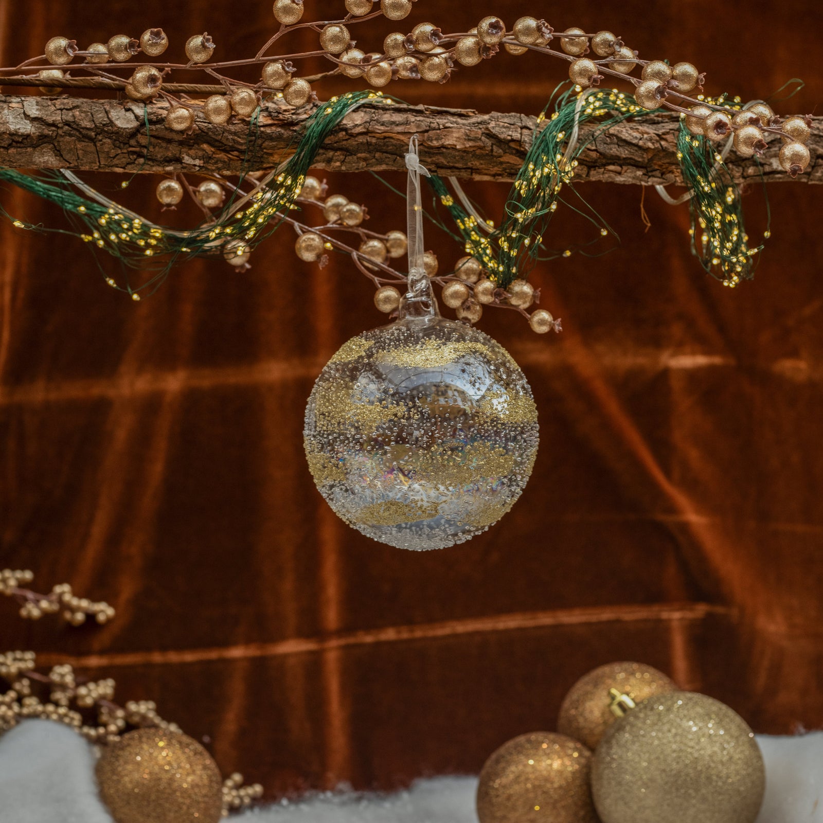 Glass Beaded Ball Ornament Gold 5"