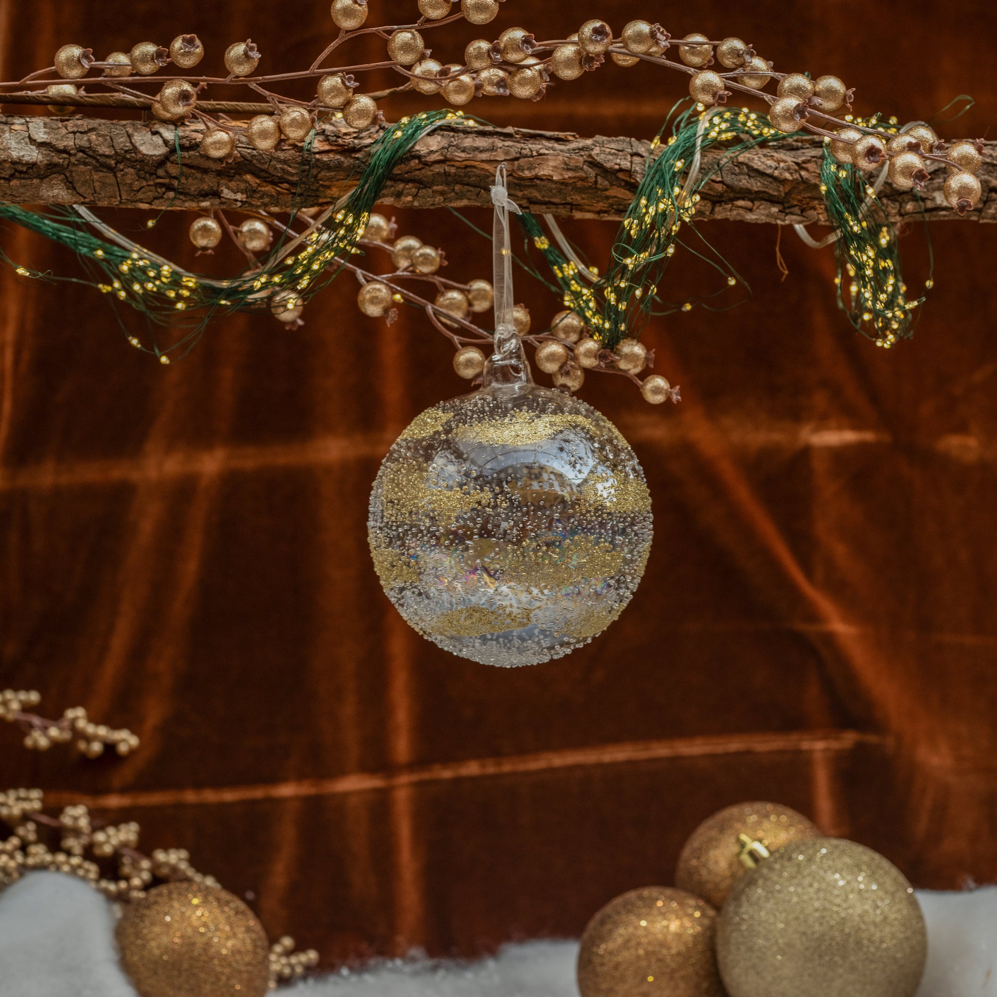 Glass Beaded Ball Ornament Gold 5"