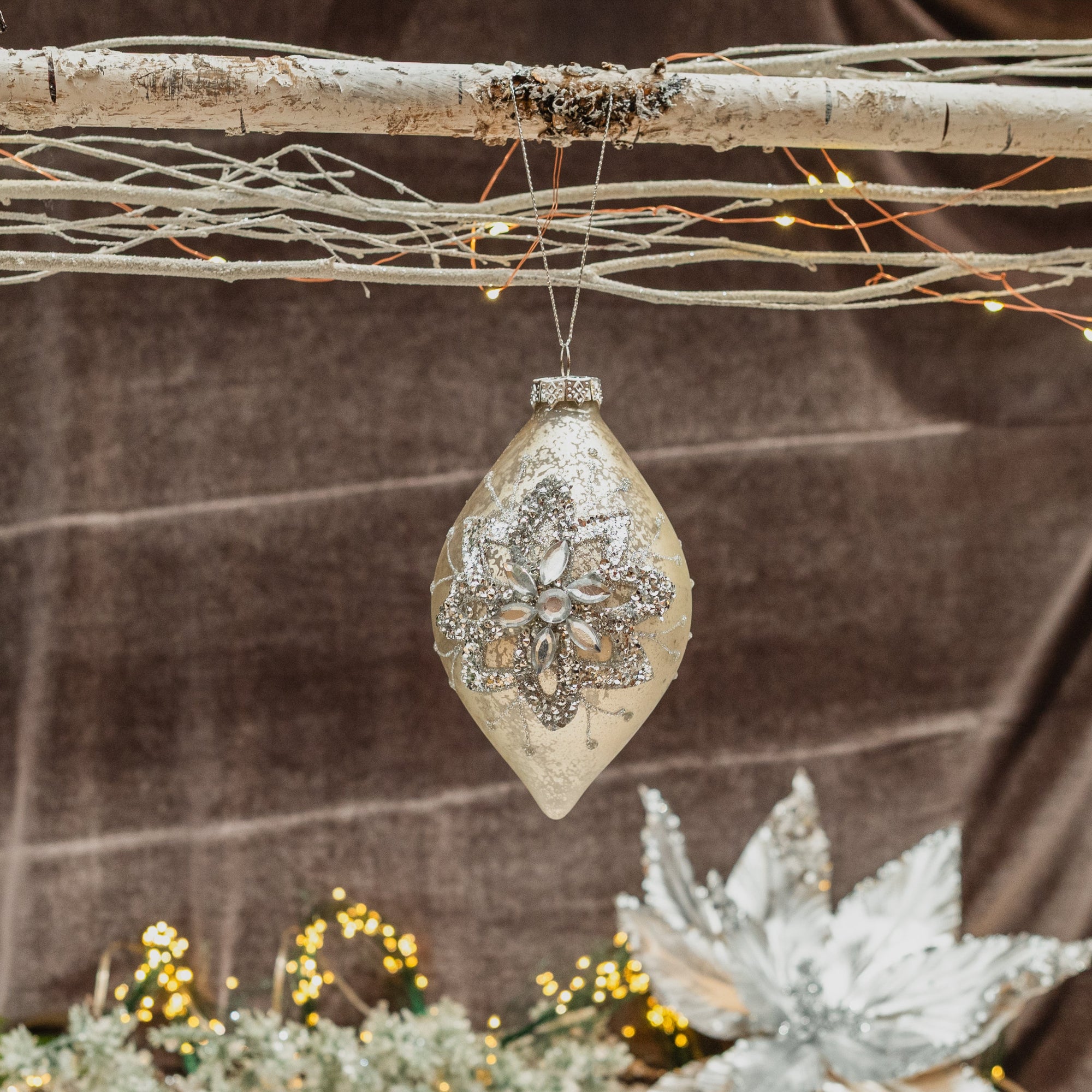 Glass Jewel Fluer Finial Ornament 5"