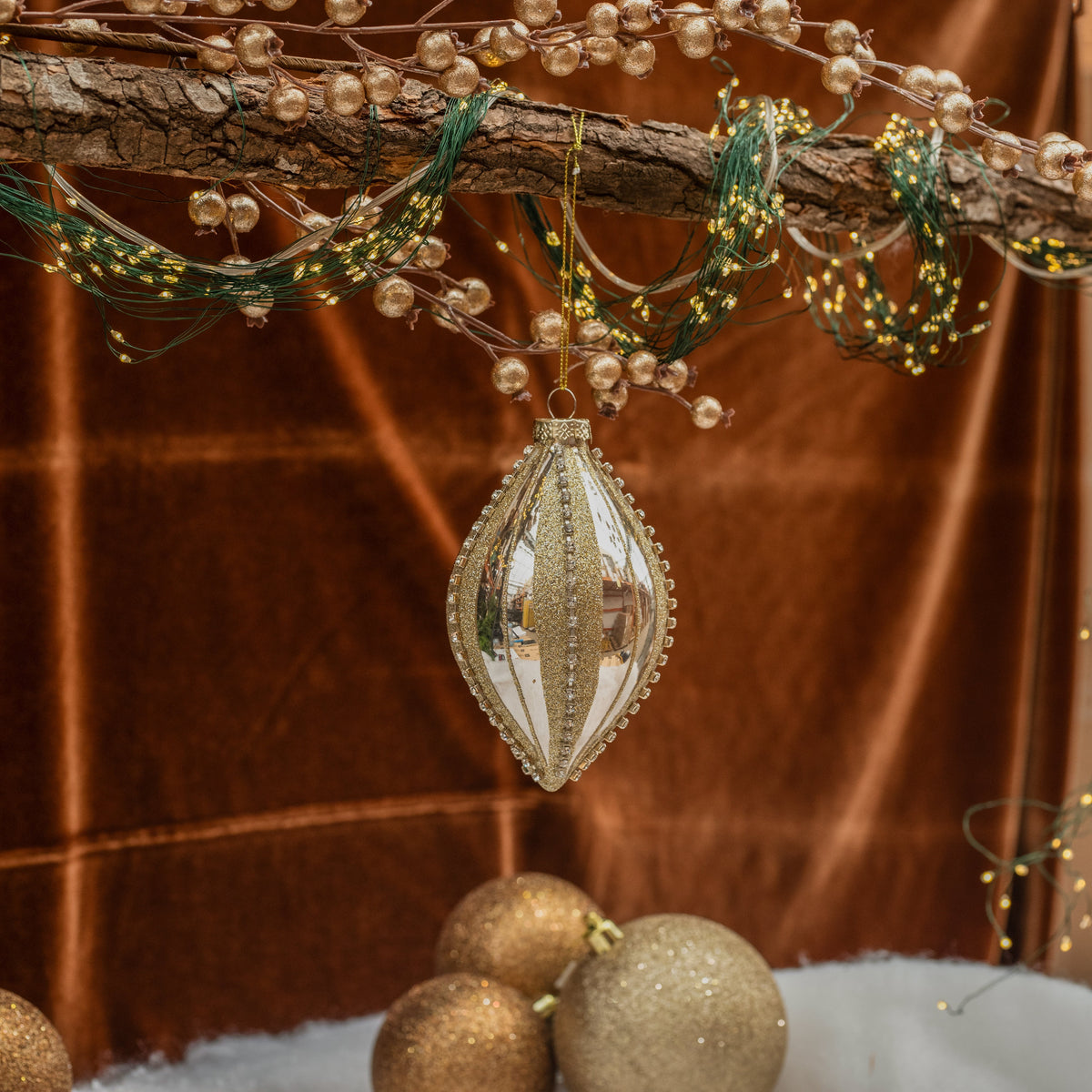 Glass with Crystal Finial Ornament 5"