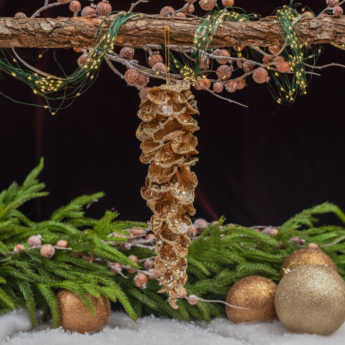 Jewel Petal Icicle Ornament Champagne 10"