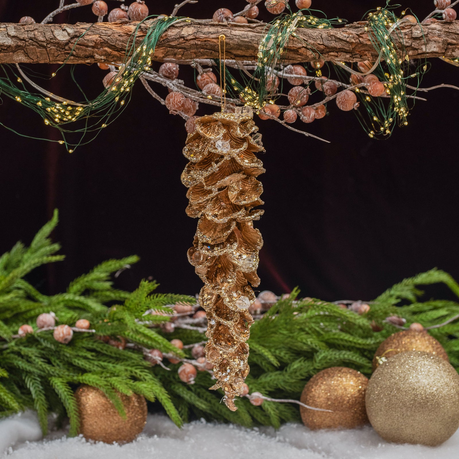 Jewel Petal Icicle Ornament Champagne 10"