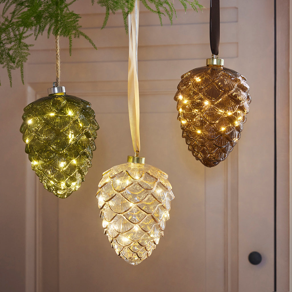 Micro LED Pinecone Ornament Green 21cm