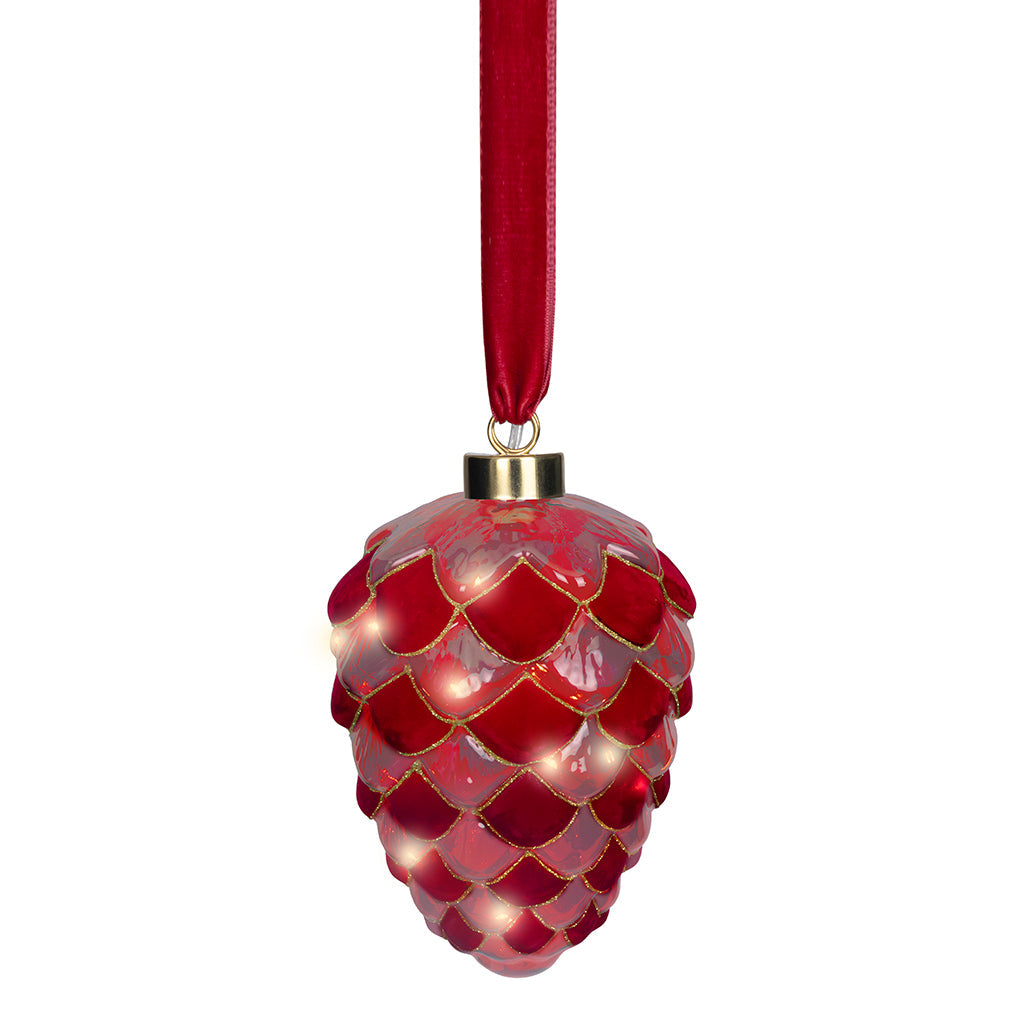Micro LED Pinecone Ornament Red 21cm