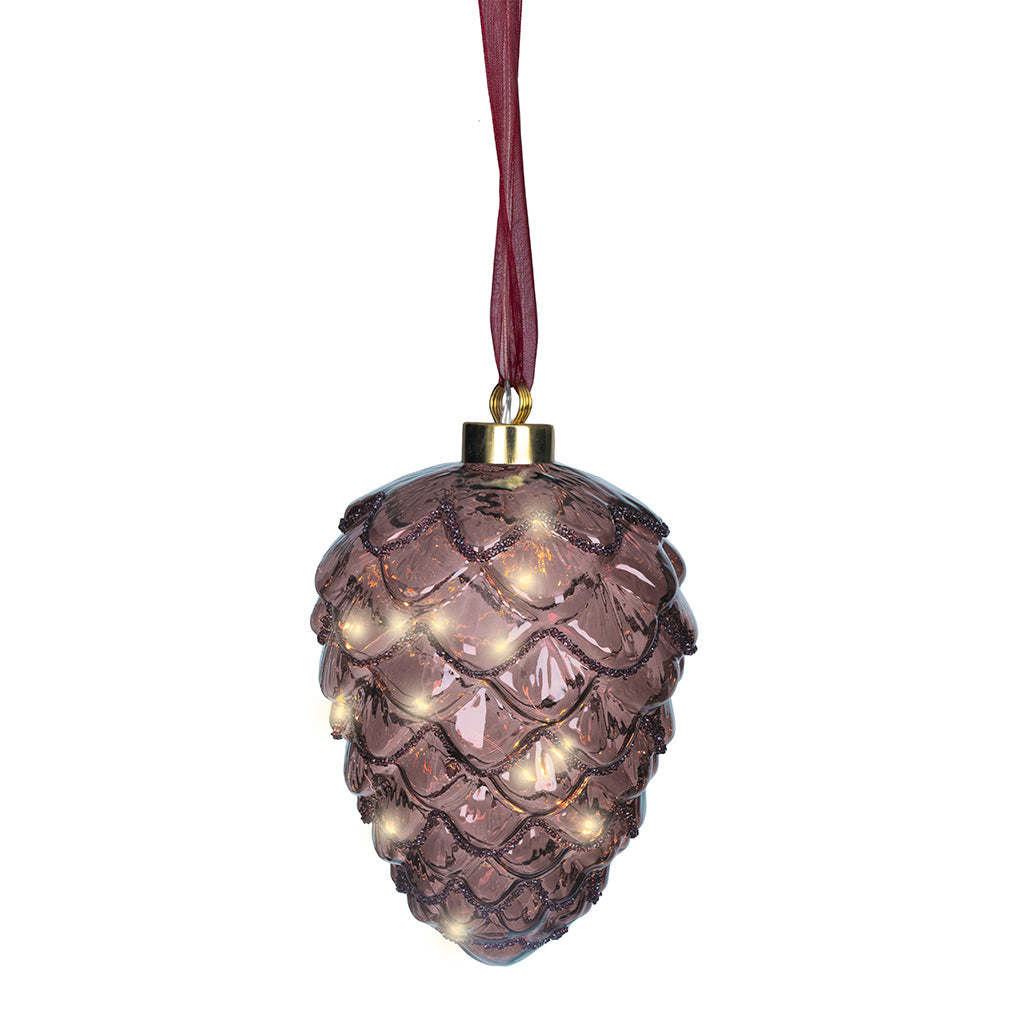 Micro LED Pinecone Ornament Maroon 21cm
