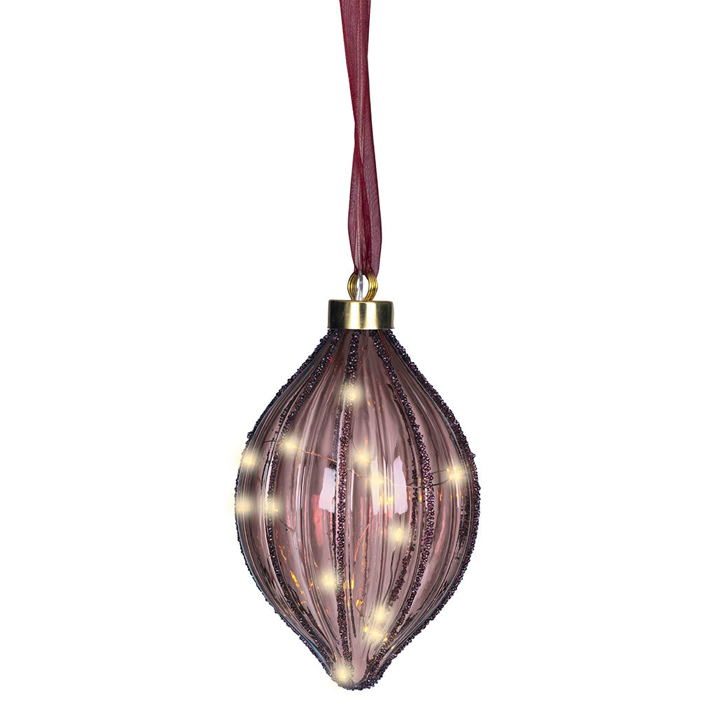 Micro LED Olive Ornament Maroon 20cm