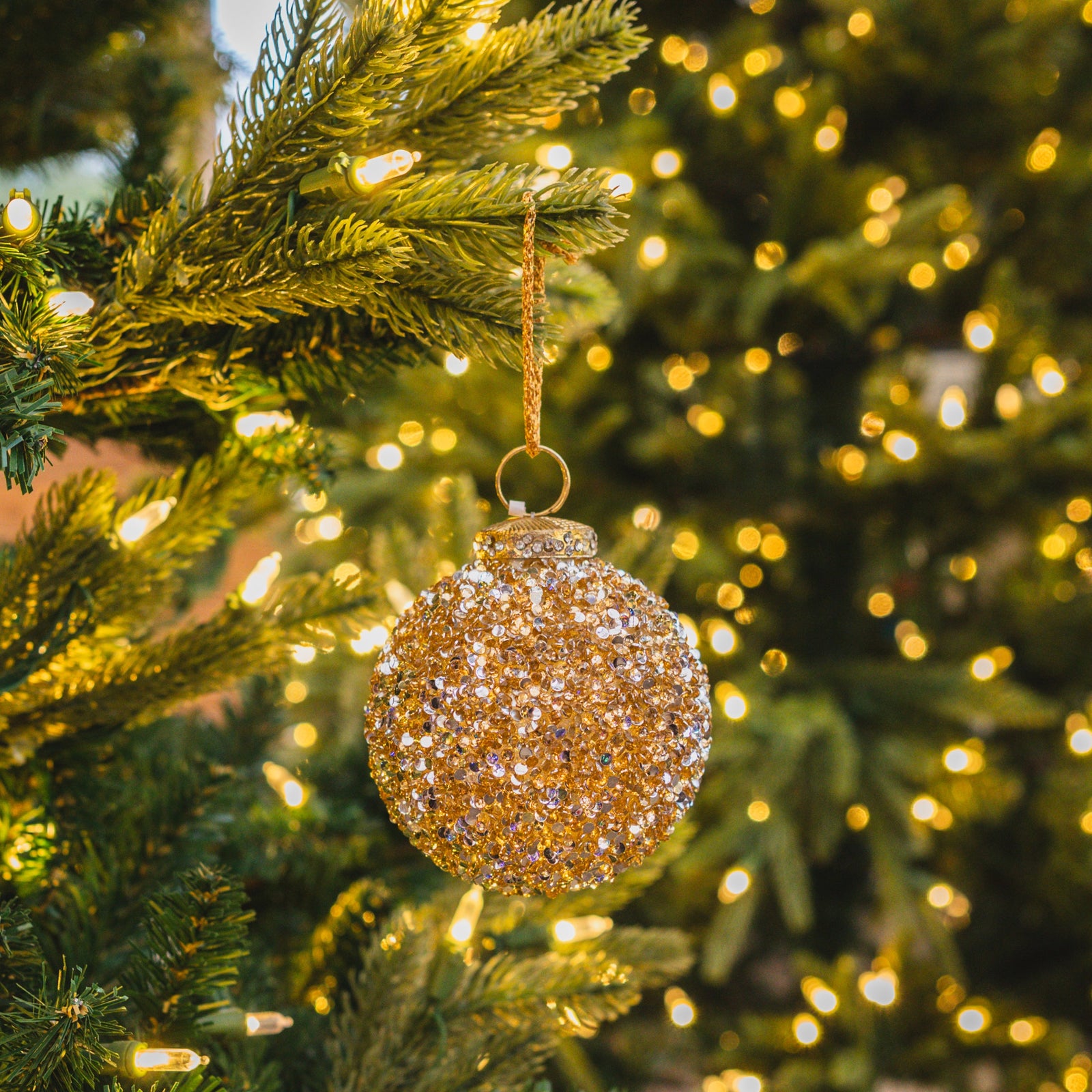 Encrusted Glass Gold Ball Ornament 4"