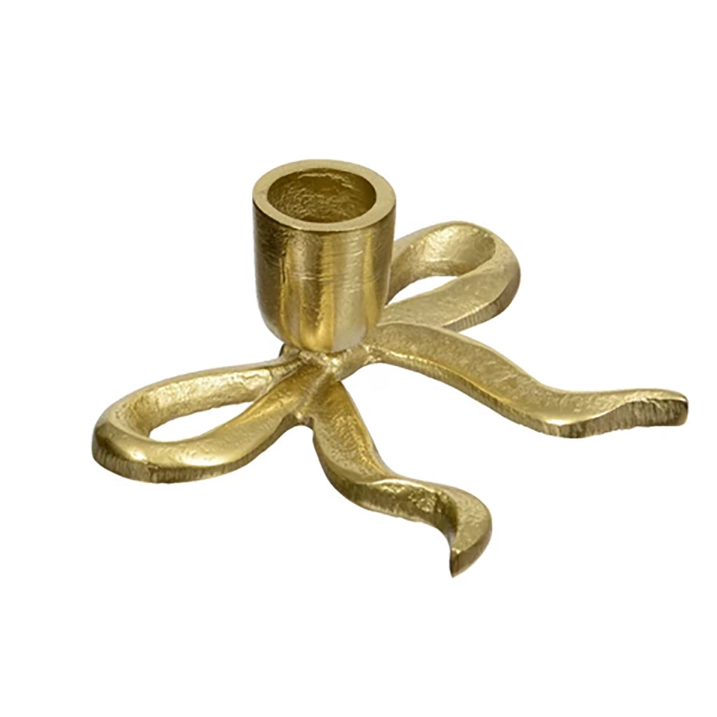 Bow Taper Candle Holder Gold