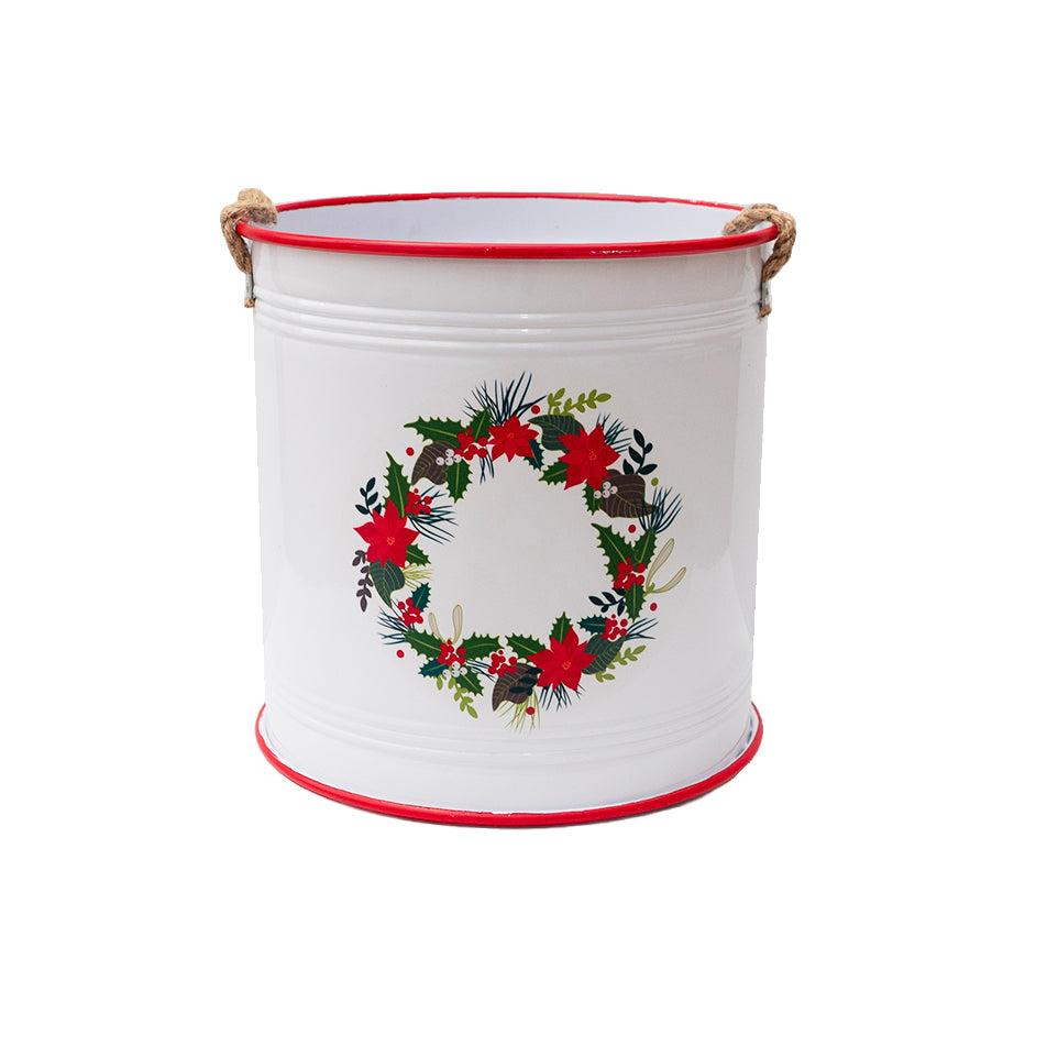 Poinsettia Wreath Tin Indoor Pot