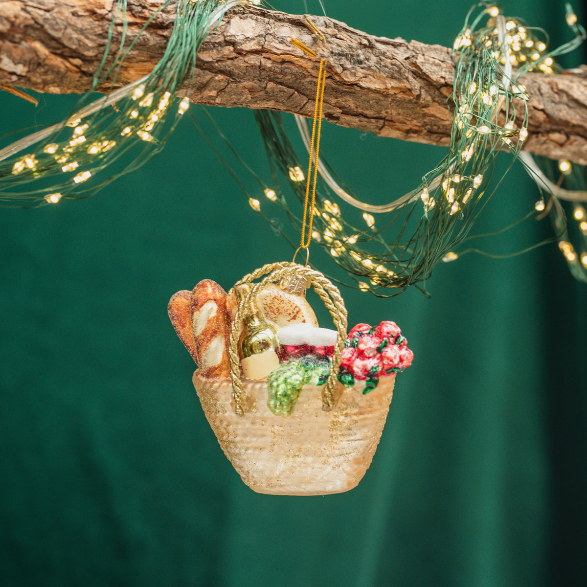 Noble Gems Basket with Bread Ornament 3.5"