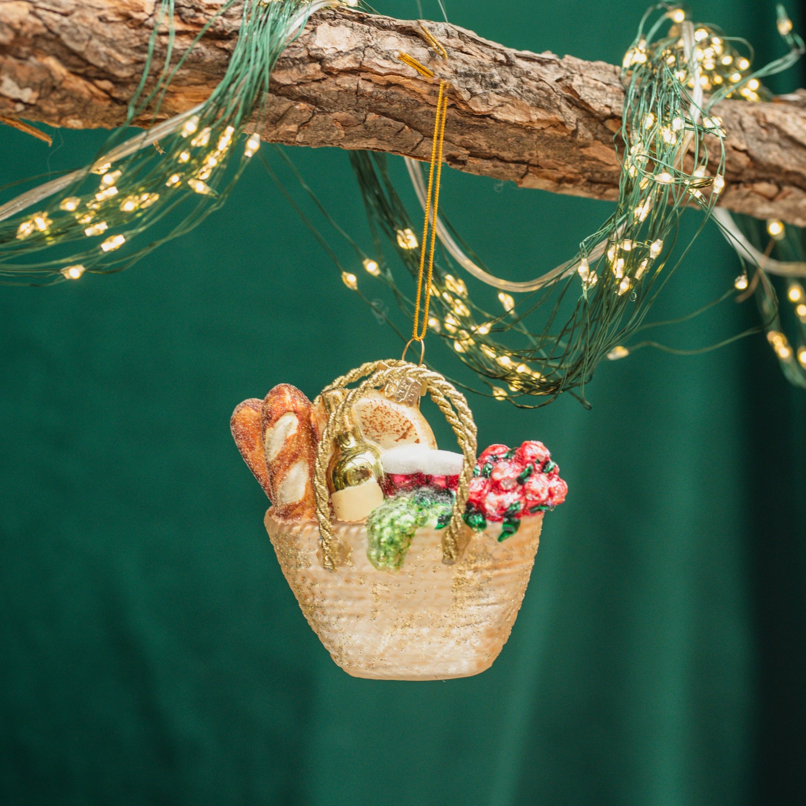 Noble Gems Basket with Bread Ornament 3.5"