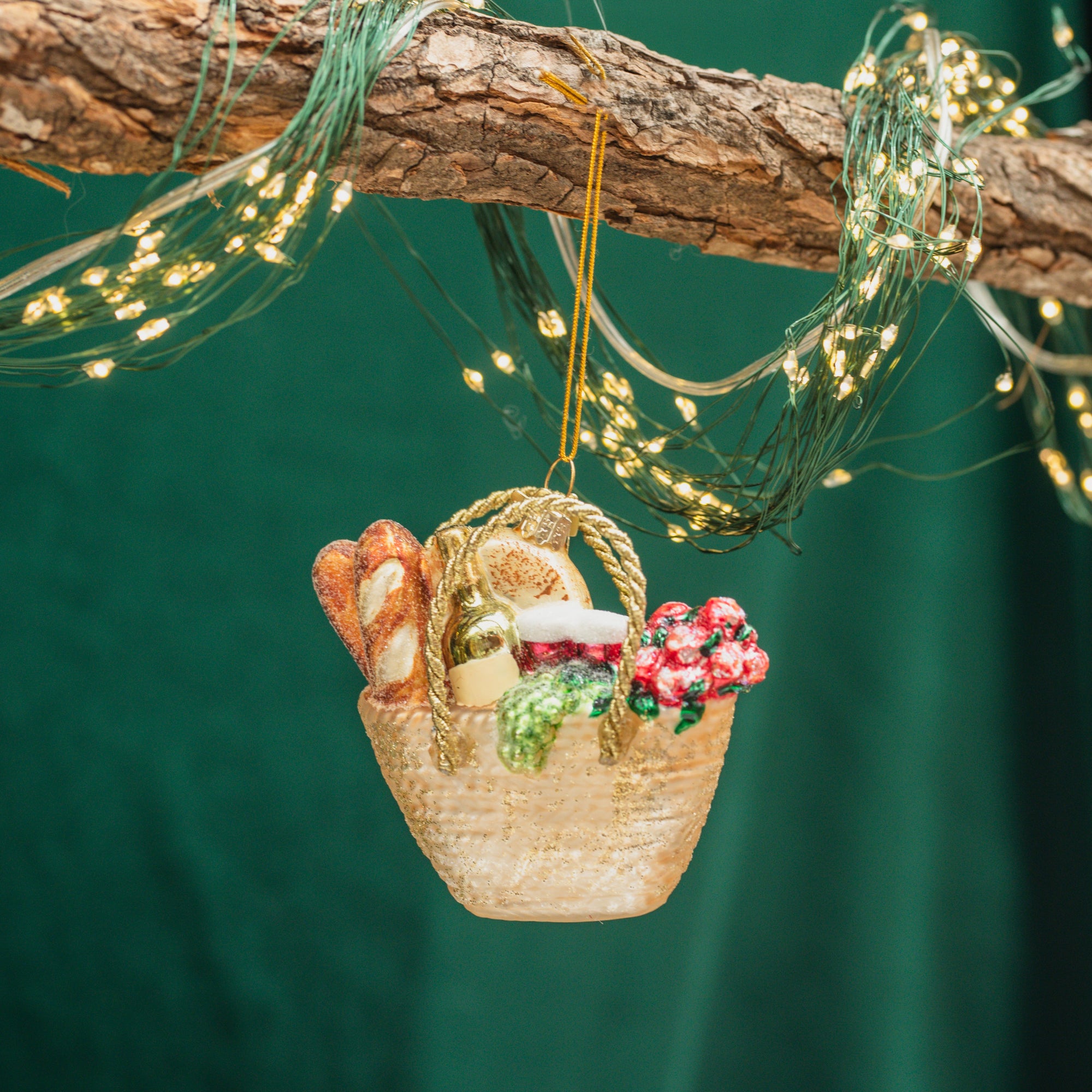 Noble Gems Basket with Bread Ornament 3.5"