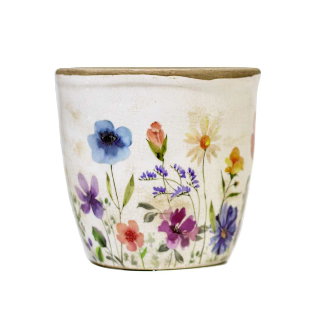 Ceramic White Floral Pot