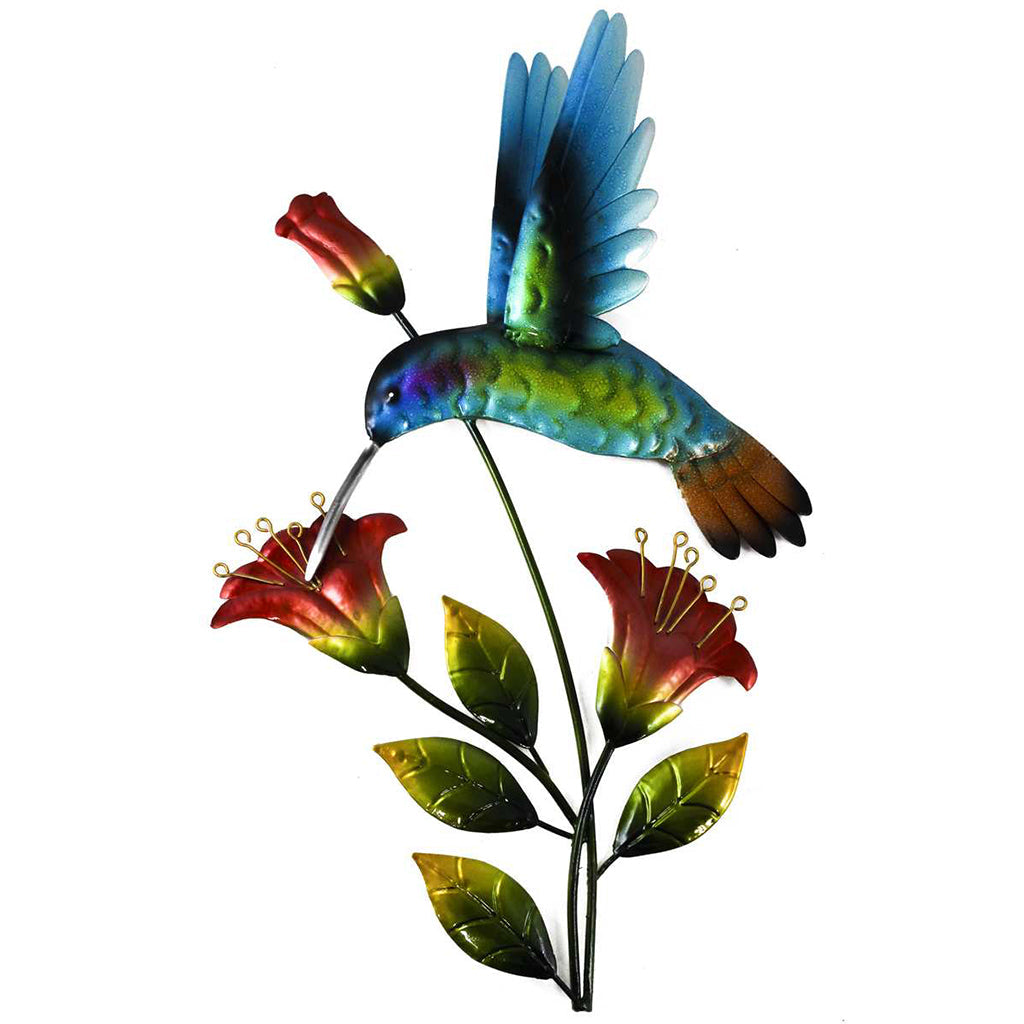Metal Hummingbird Flower Wall Art