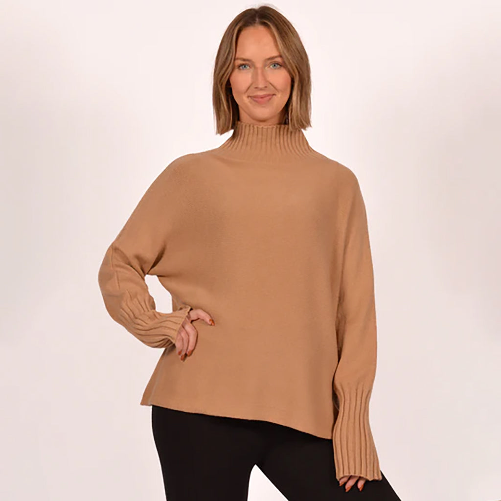 Rib Mock Neck Sweater Camel