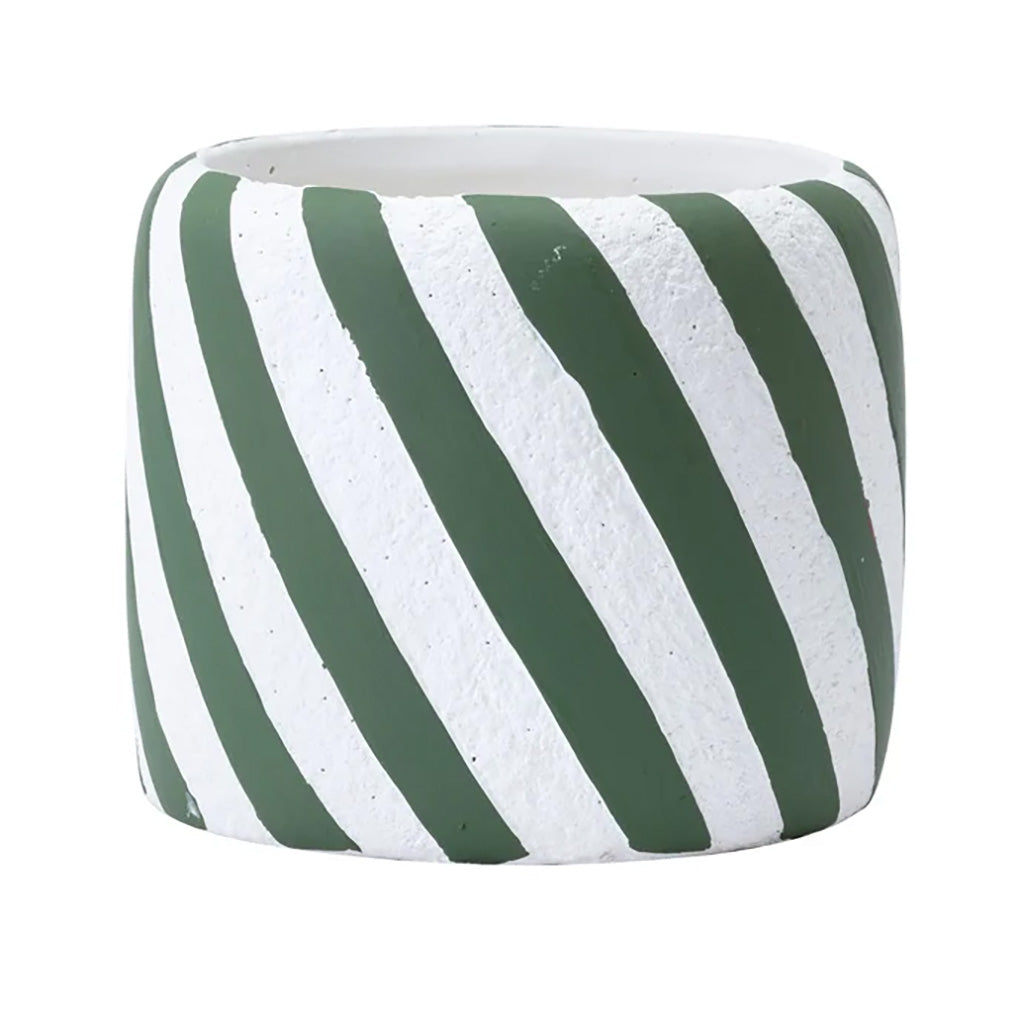 Green &amp; White Stripe Planter