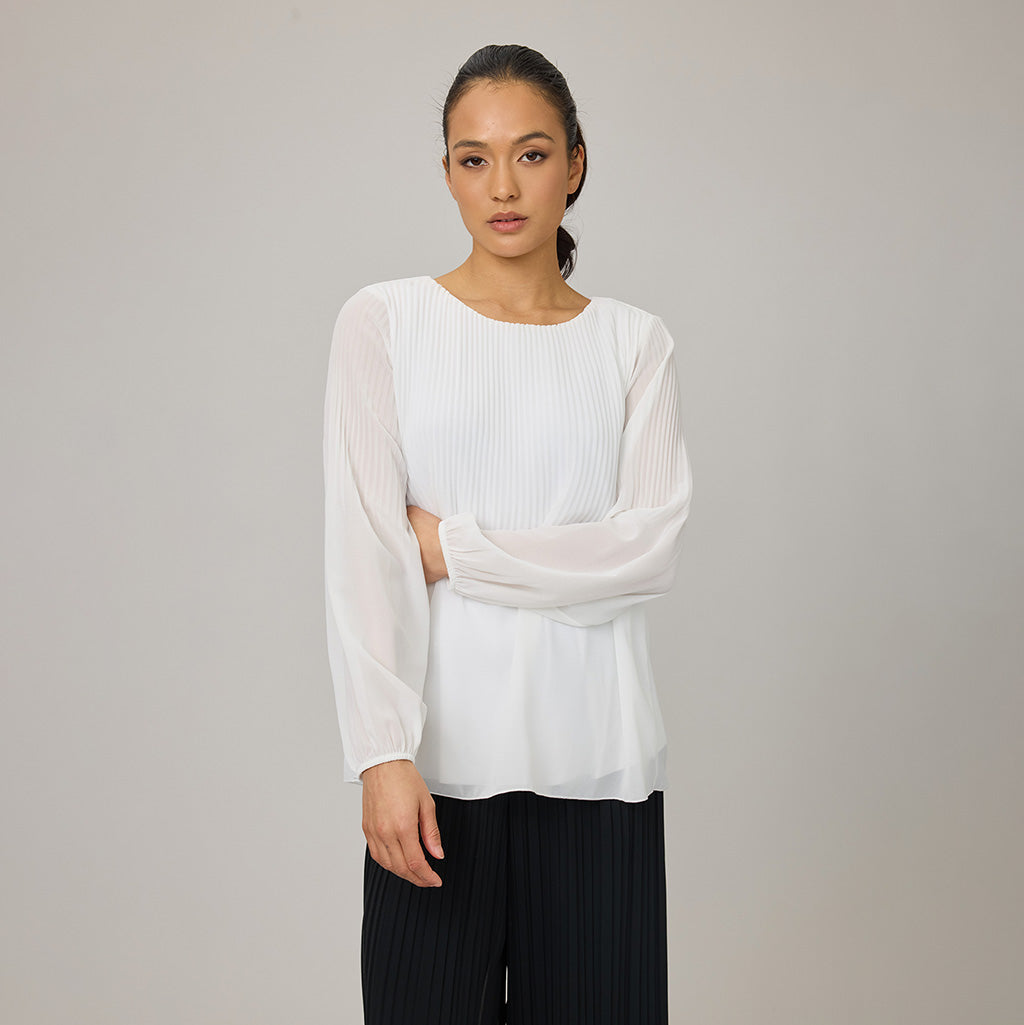 Georgette Plisse Blouse White