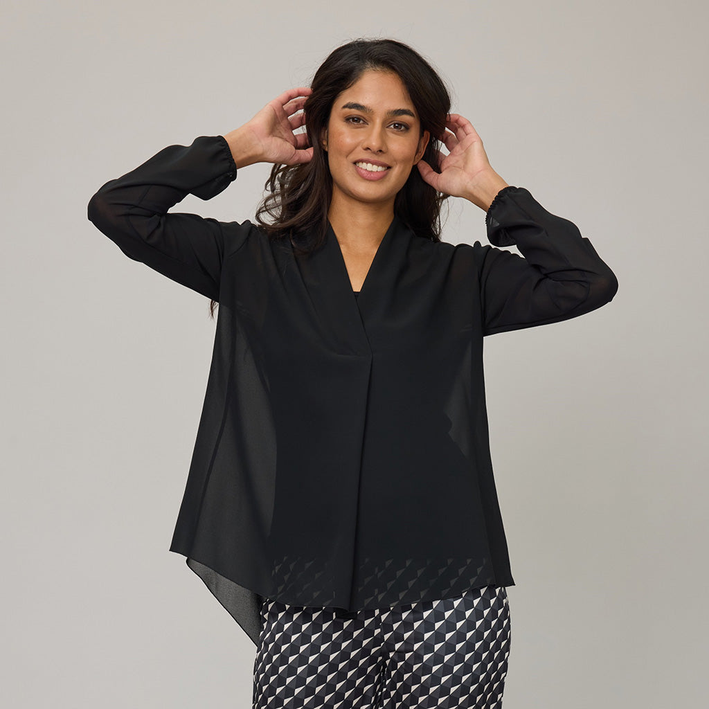 Georgette Blouse with Viscose Camisole Black