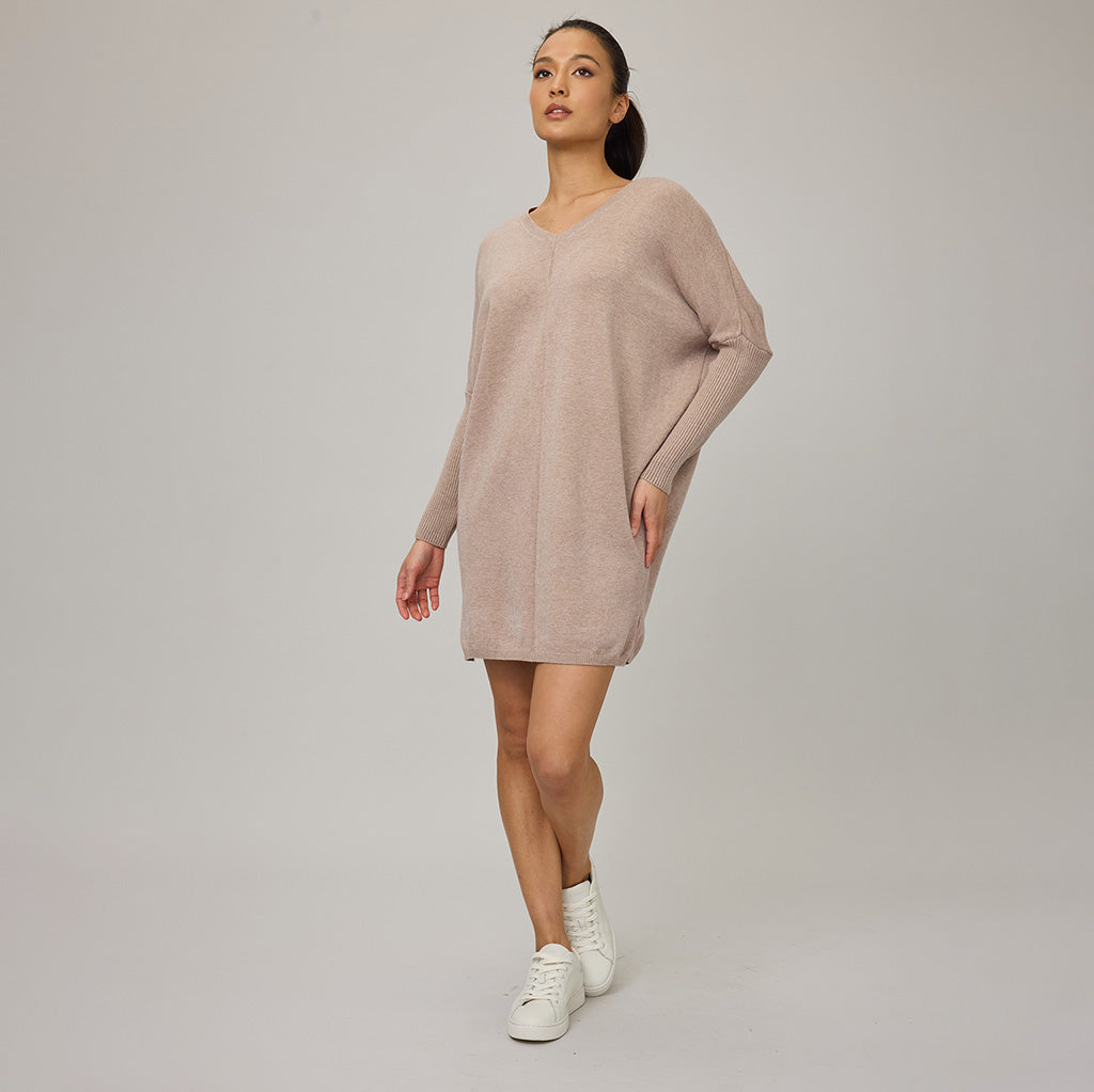 Knit Dress with Rib Sleeves Walnut