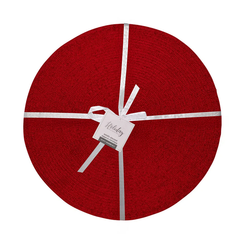 Holiday Metallic Round Placemat Set of 4 Red