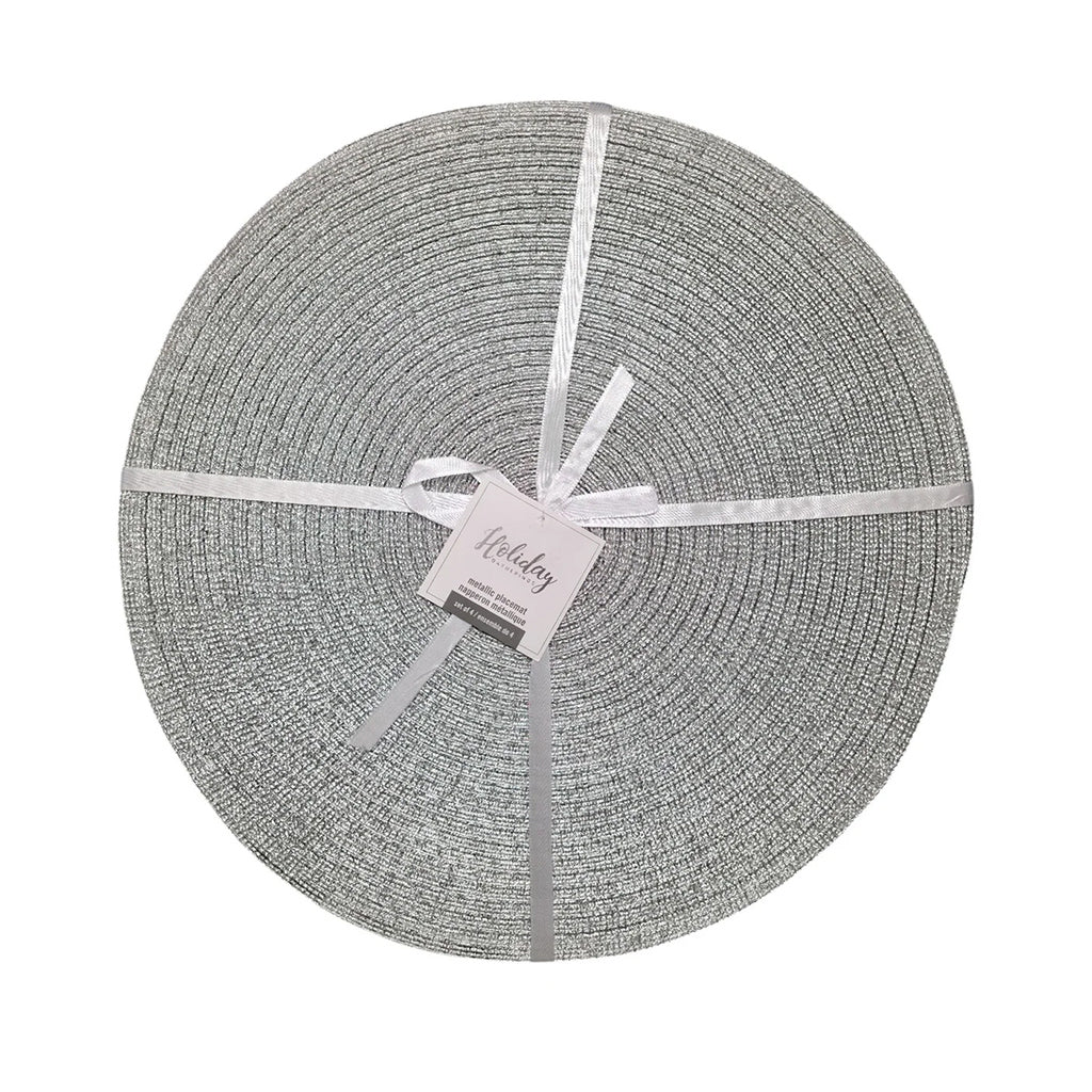 Holiday Metallic Round Placemat Set of 4 Silver