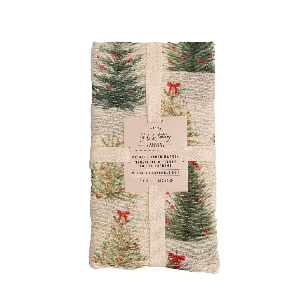 Holiday Trees Linen Napkins set of 4