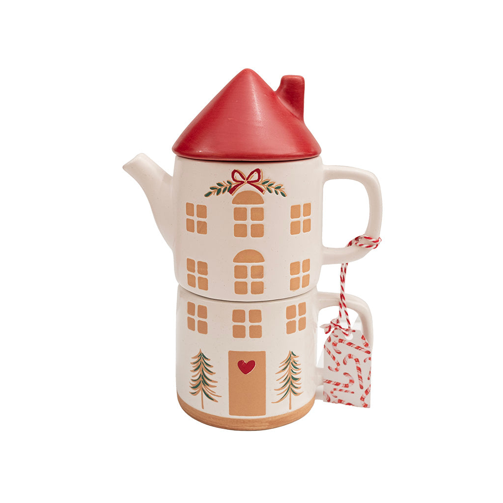 Happy Home Stacked Tea & Mug Set