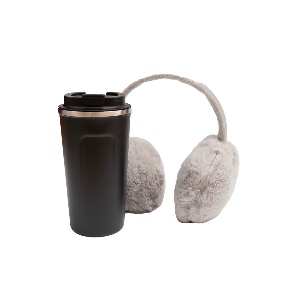 EarMuff and Travel Mug Set Black &amp; Grey