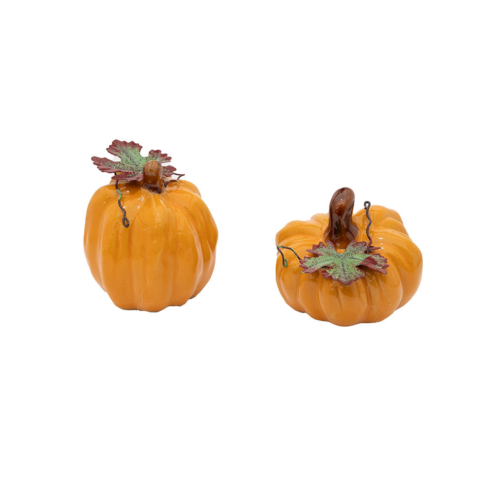 Ceramic Pumpkin With Leaf Table Decor