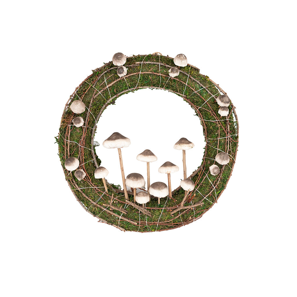 Rattan Mushroom Wreath With Lights
